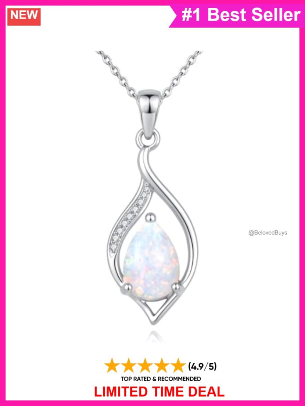 Sterling Silver Opal Teardrop Pendant Necklace Cubic Zirconia Women